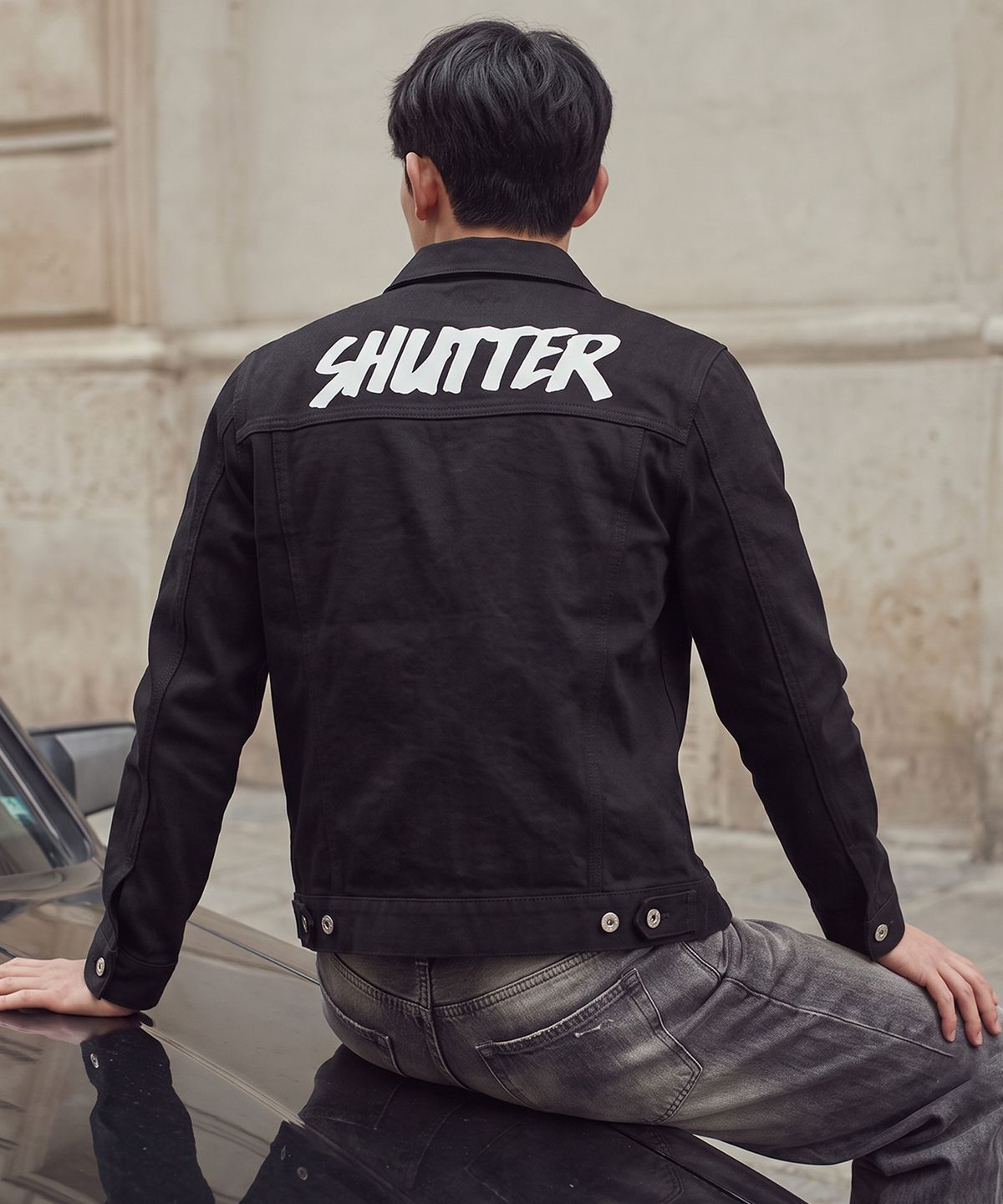 셔터(SHUTTER) LOGO TRUCKER JACKET (BLACK) SAJK001