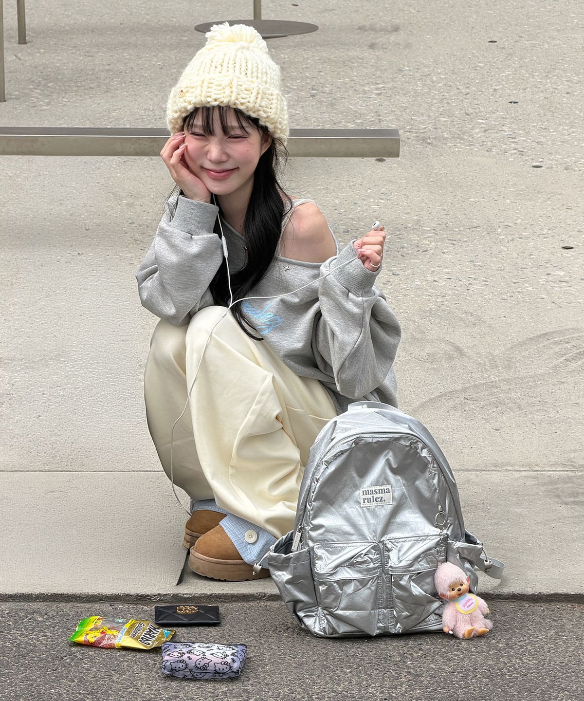 마스마룰즈(MASMARULEZ) mini ver. Two pocket daily backpack_Glow silver
