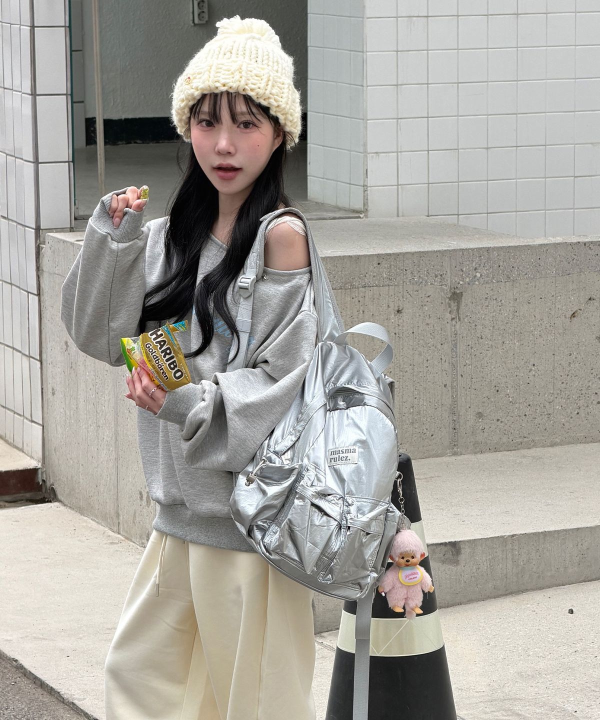 마스마룰즈(MASMARULEZ) mini ver. Two pocket daily backpack_Glow silver