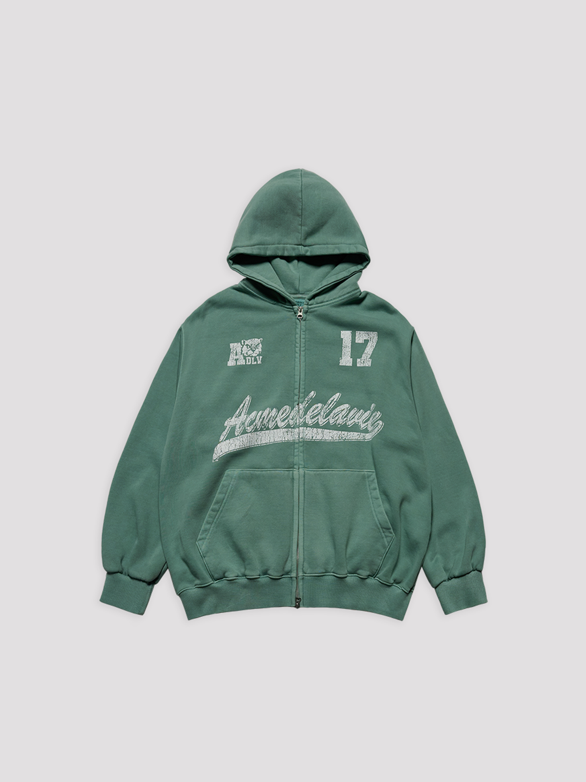 아크메드라비(ACME DE LA VIE) PIGMENT FADED ATHLETIC NAPPING HOODIE ZIP UP [LIGHT GREEN]