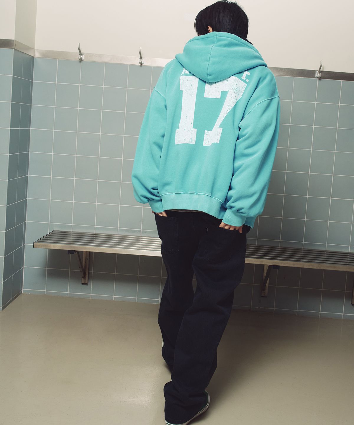 아크메드라비(ACME DE LA VIE) PIGMENT FADED ATHLETIC NAPPING HOODIE ZIP UP [LIGHT BLUE]