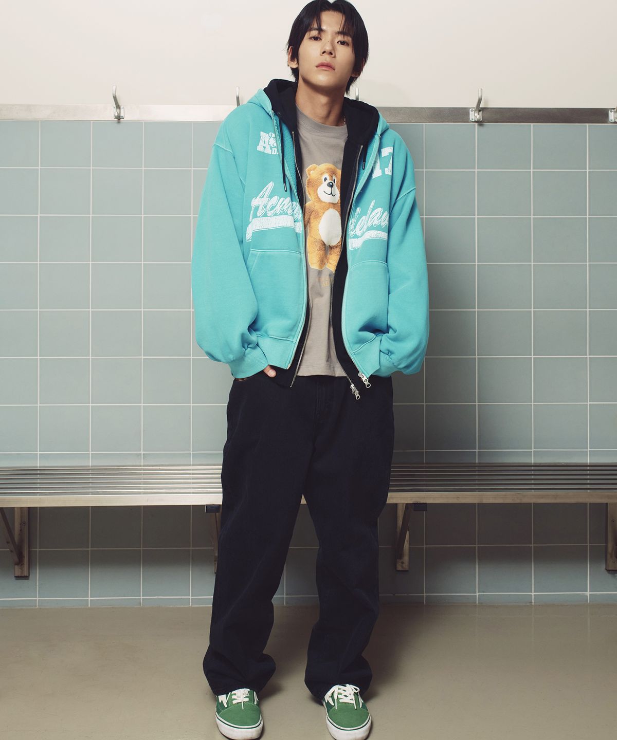 아크메드라비(ACME DE LA VIE) PIGMENT FADED ATHLETIC NAPPING HOODIE ZIP UP [LIGHT BLUE]