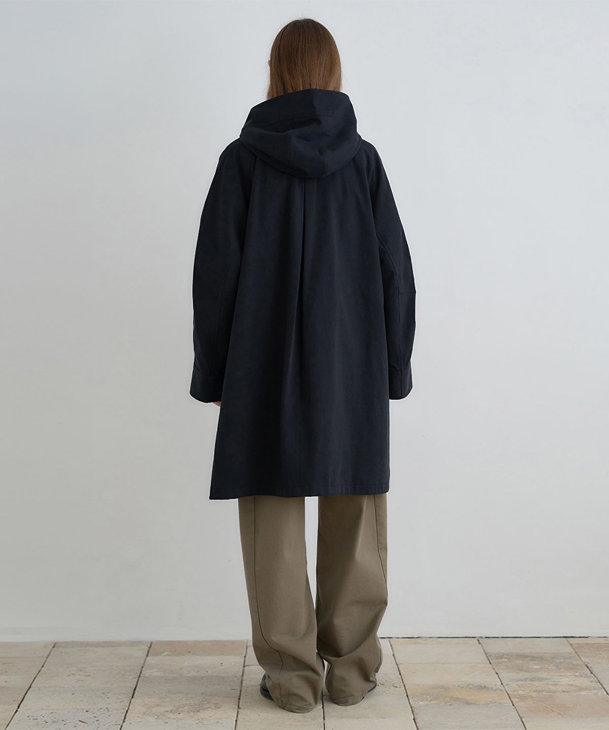 닐바이피(NILBY P) Hooded A-line half field coat Black [N6ACT01]