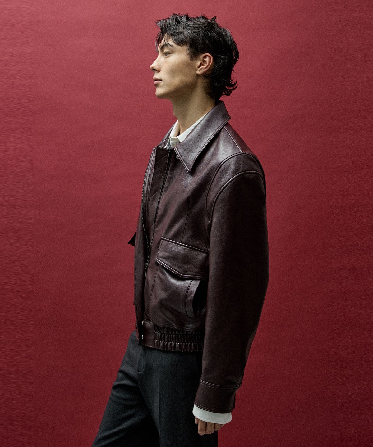 리이 맨(RERHEE MEN) FAUX LEATHER BLOUSON JACKET WINE