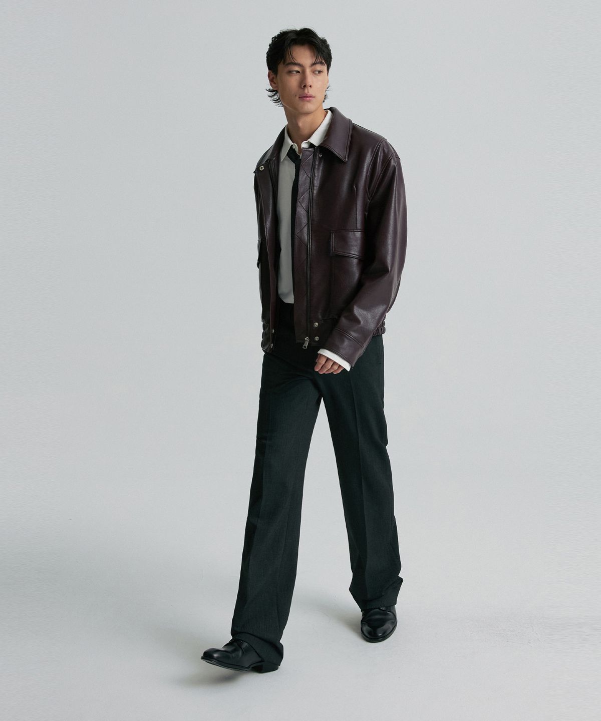 리이 맨(RERHEE MEN) FAUX LEATHER BLOUSON JACKET WINE