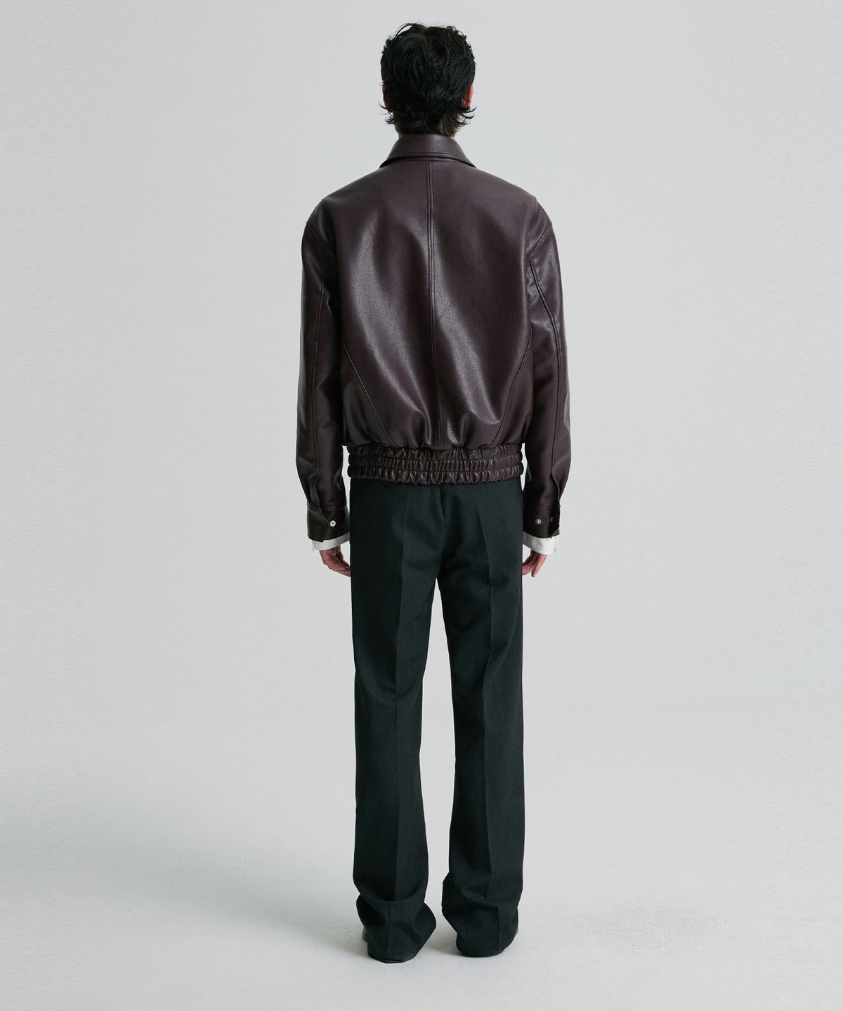 리이 맨(RERHEE MEN) FAUX LEATHER BLOUSON JACKET WINE