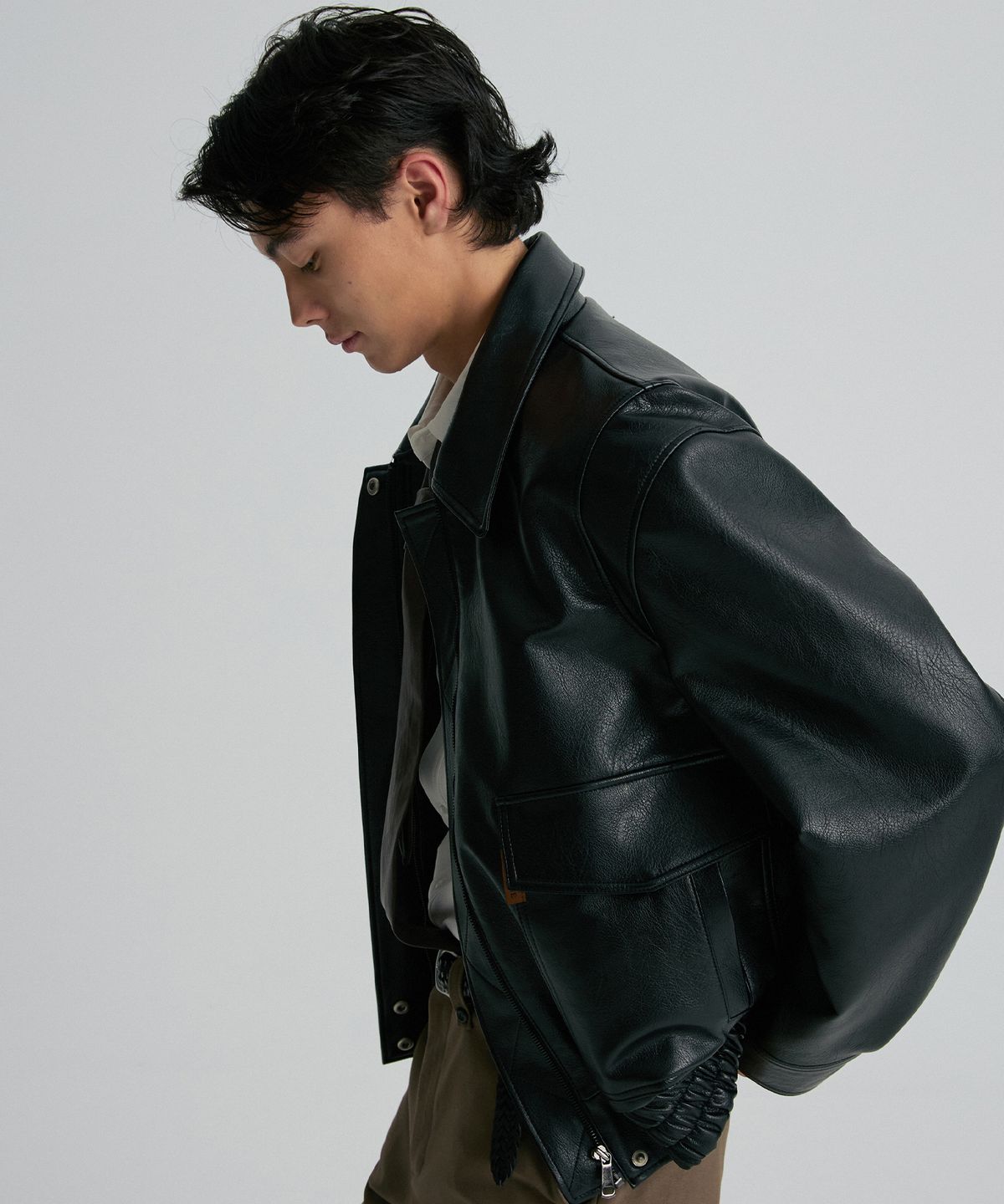 리이 맨(RERHEE MEN) FAUX LEATHER BLOUSON JACKET BLACK