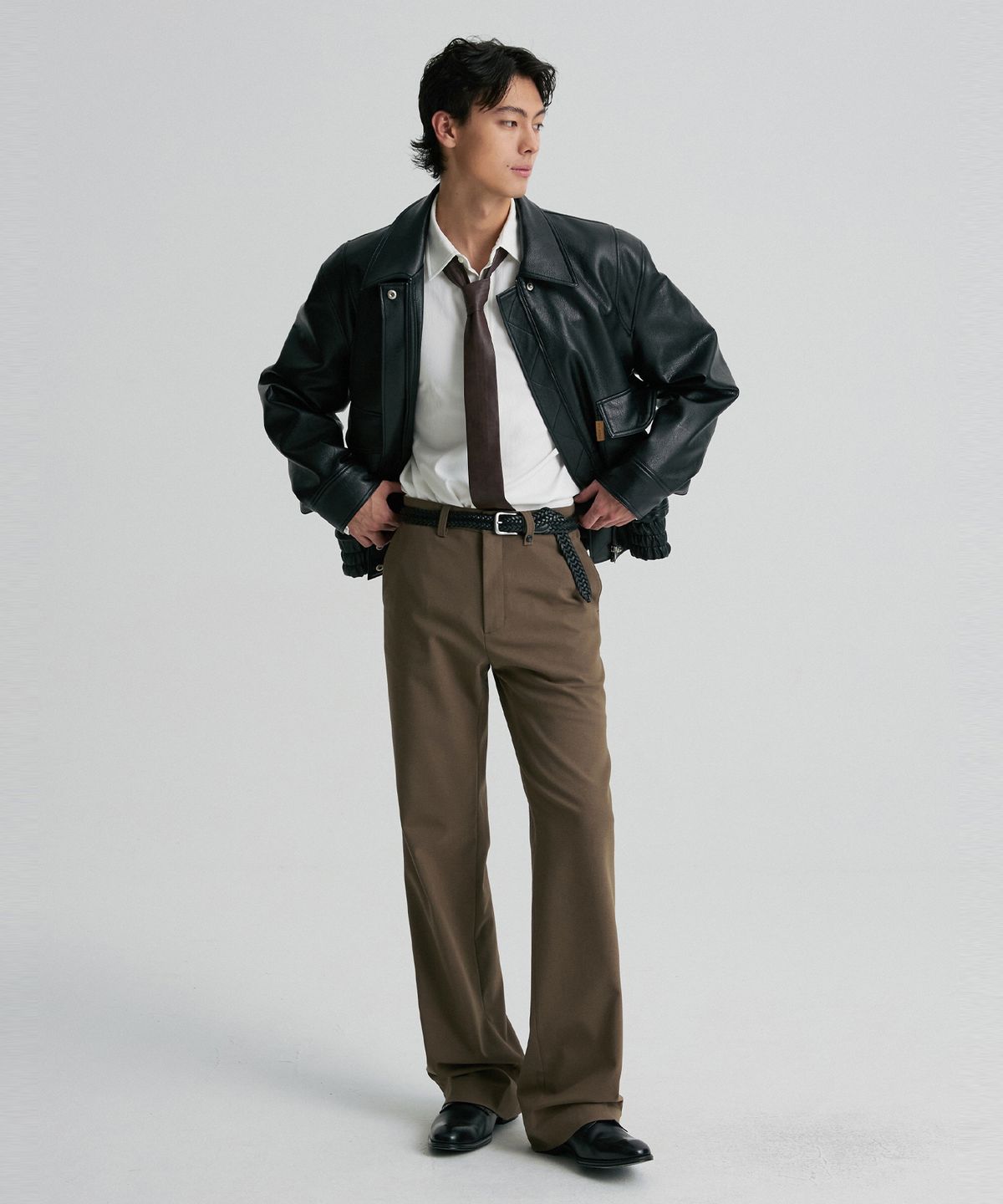리이 맨(RERHEE MEN) FAUX LEATHER BLOUSON JACKET BLACK