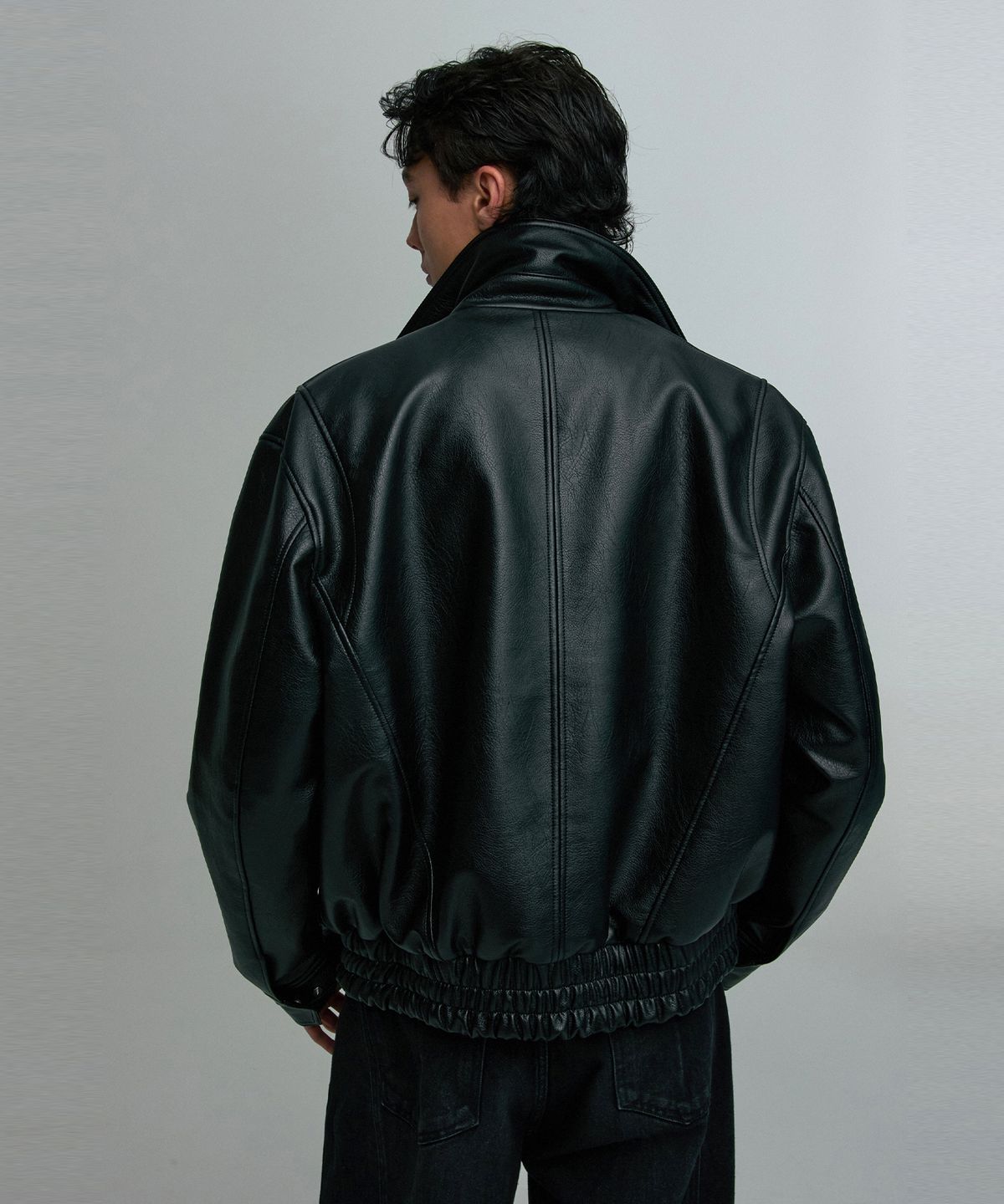 리이 맨(RERHEE MEN) FAUX LEATHER BLOUSON JACKET BLACK