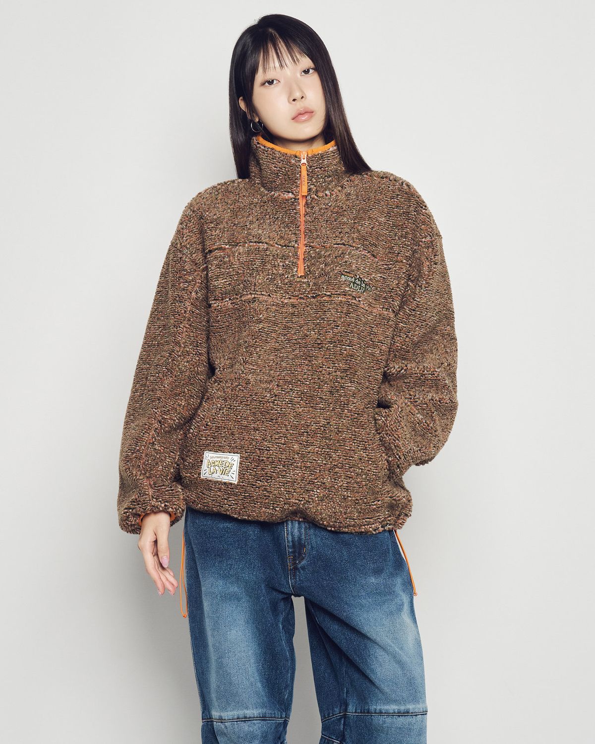 아크메드라비(ACME DE LA VIE) 3-TONE FLEECE STAND COLLAR HALF ZIP UP [ORANGE]