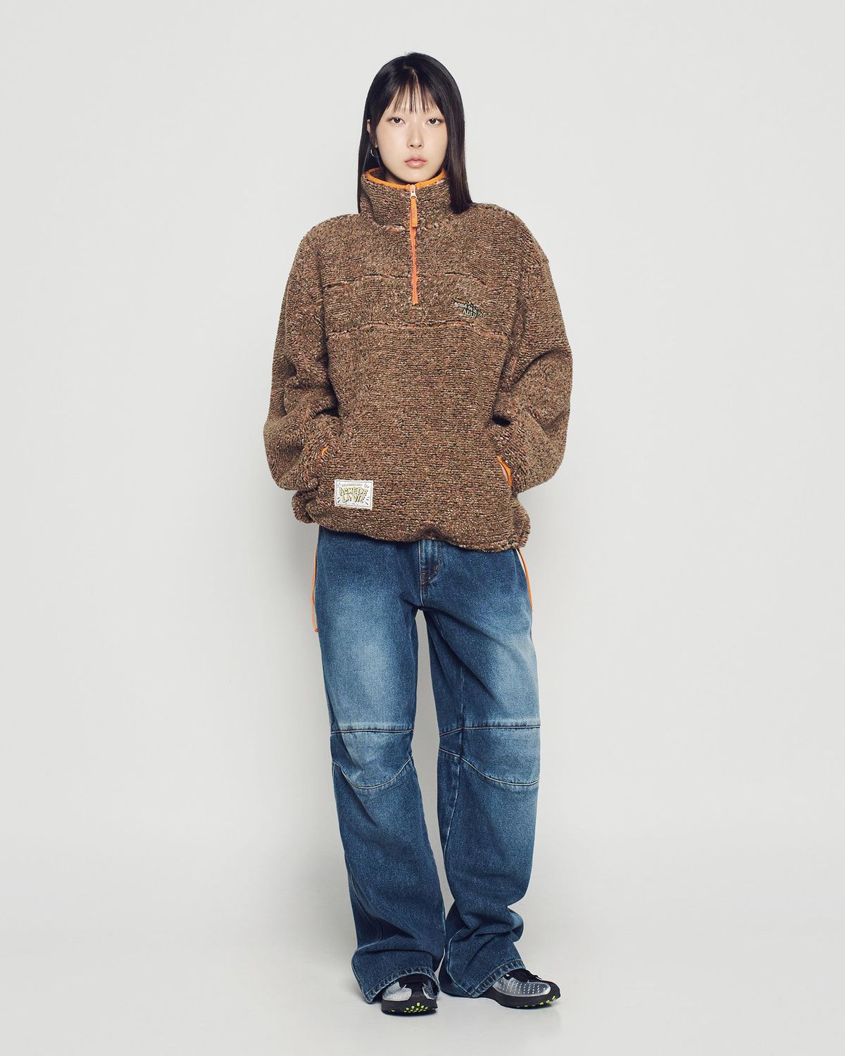 아크메드라비(ACME DE LA VIE) 3-TONE FLEECE STAND COLLAR HALF ZIP UP [ORANGE]
