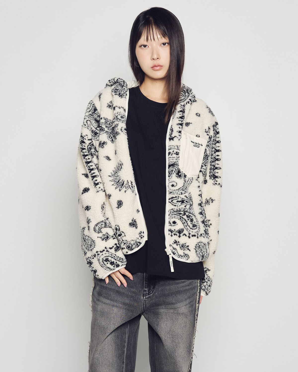 아크메드라비(ACME DE LA VIE) BOUCLE HOOD ZIP UP [IVORY]