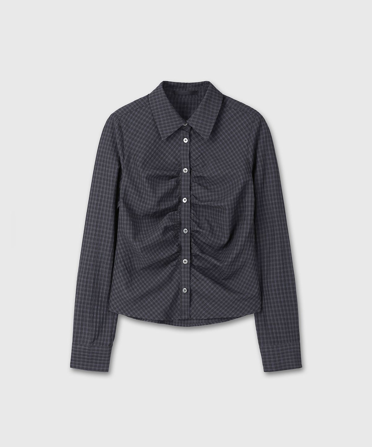 다이브인 우먼(DIVEIN WOMEN) SHIRRING CHECK SHIRTS (BLACK)