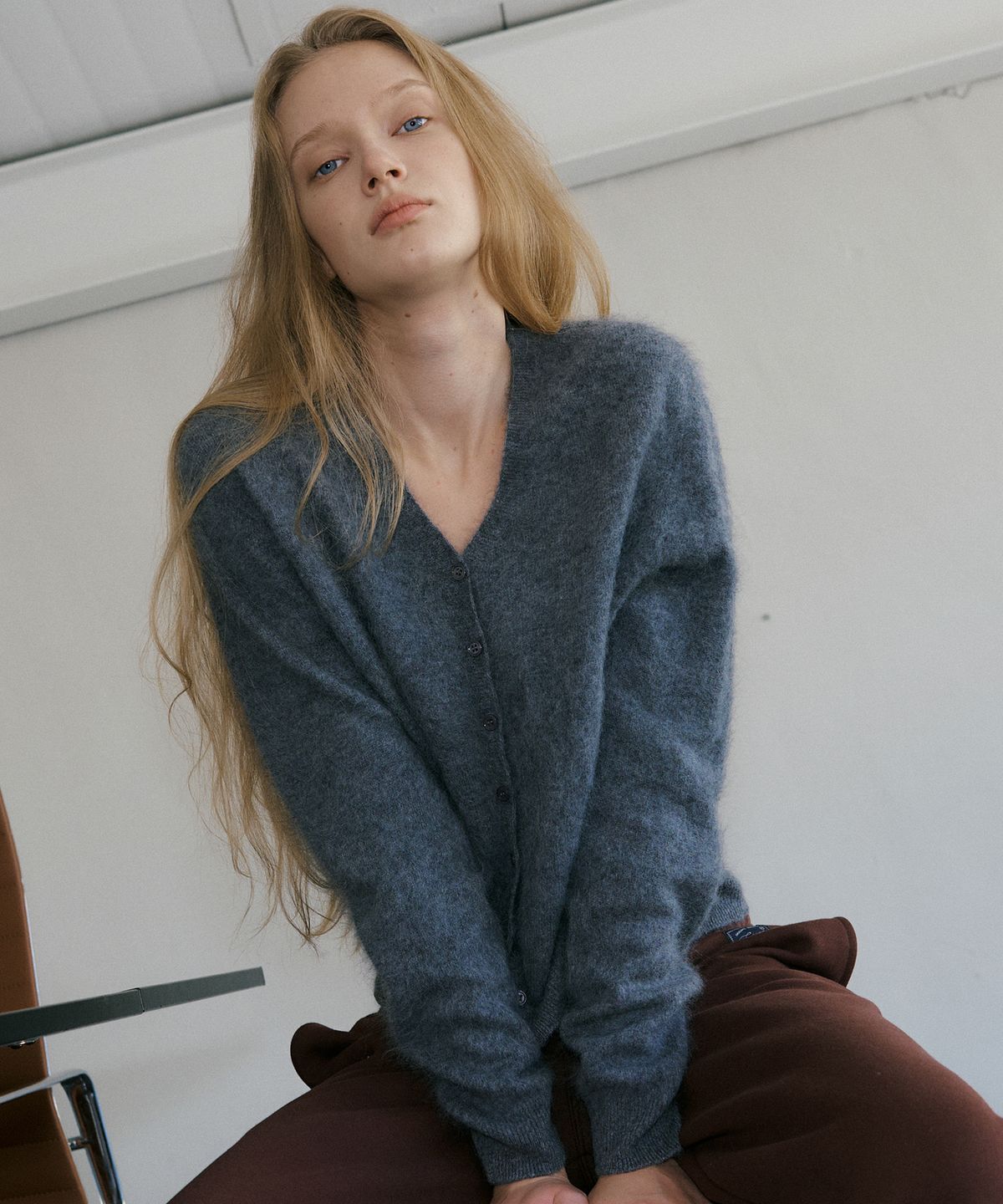 프리버07(FRIVER07) V-neck cashmere wholegarment cardigan [FRFA07CD05]_Charcoal