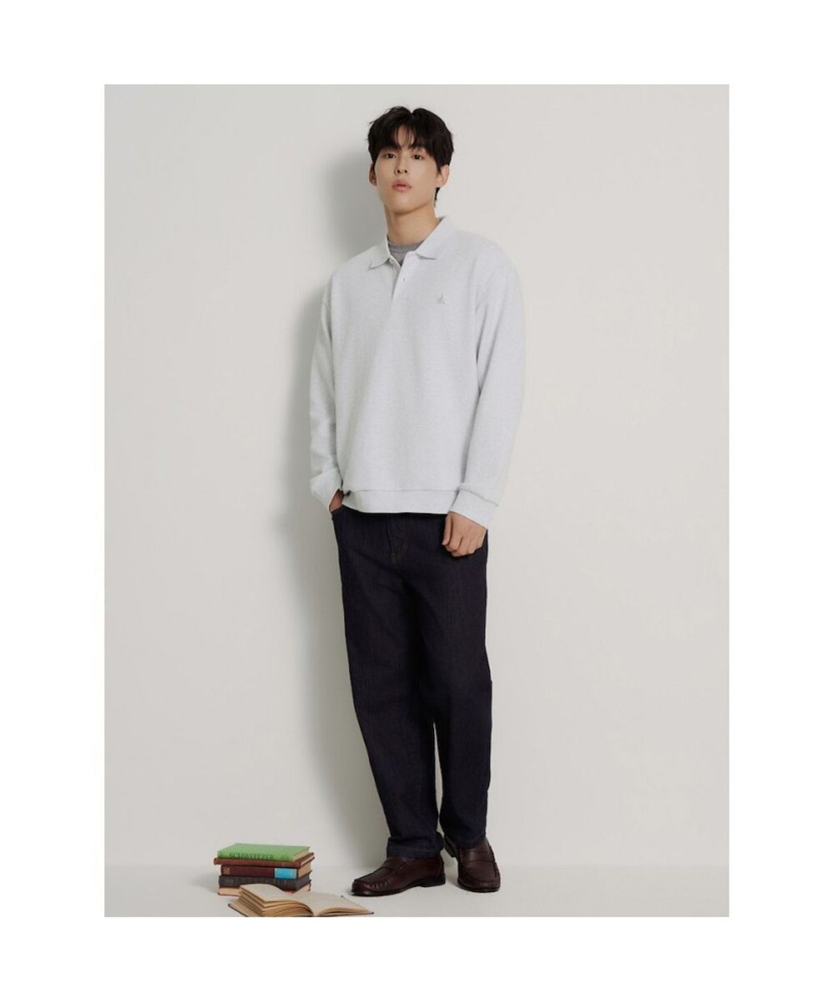빈폴 멘(BEANPOLE MEN) [Essential] 이중직 칼라넥 티셔츠  라이트 그레이