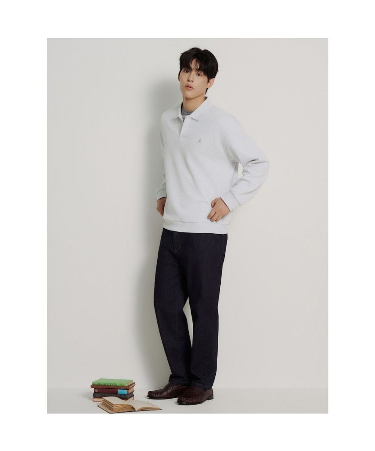 빈폴 멘(BEANPOLE MEN) [Essential] 이중직 칼라넥 티셔츠  라이트 그레이