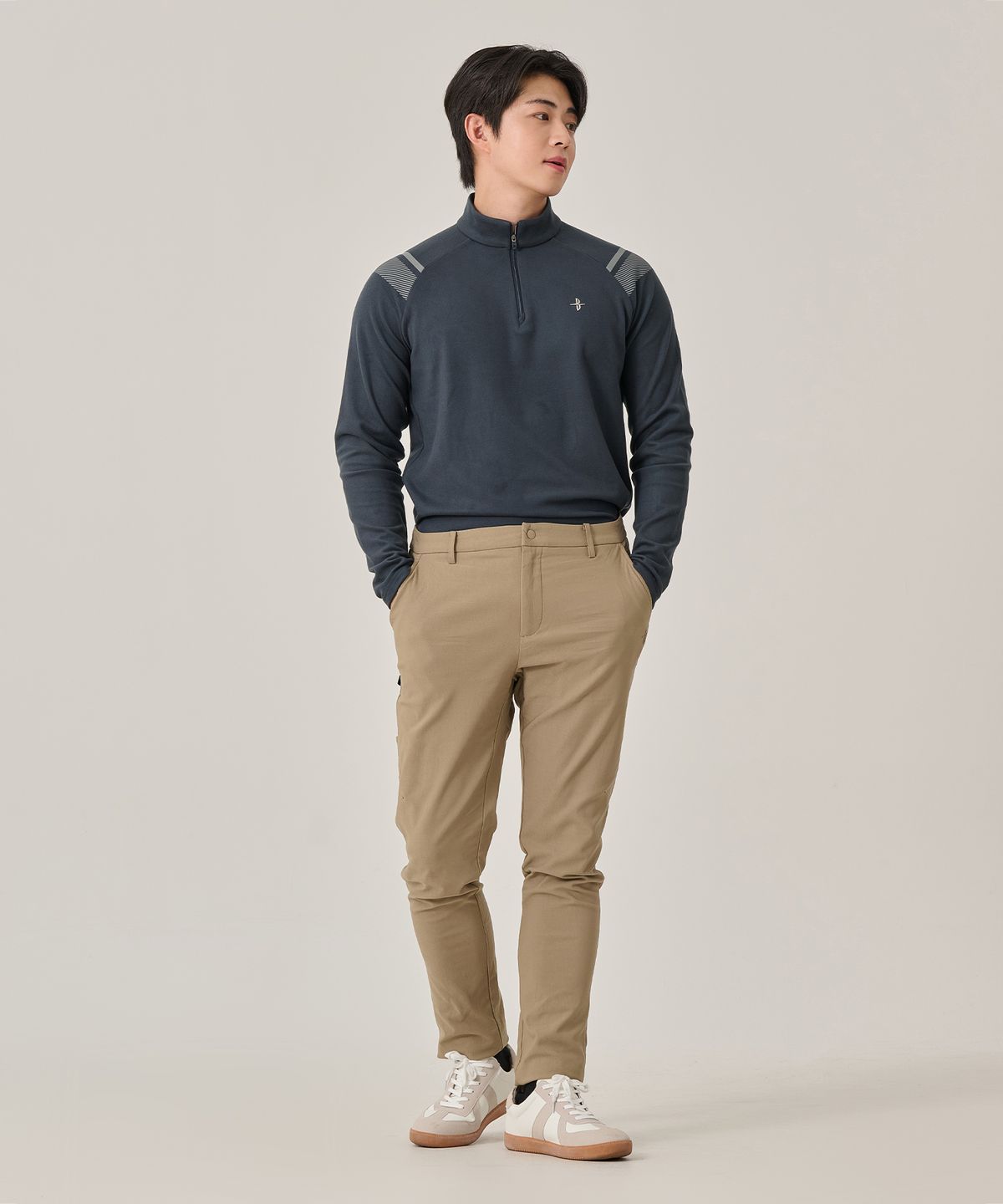 빌트모아(BILTMORE) 남성 소매 프린트 지퍼 마이크로 플리스 후리스 티셔츠