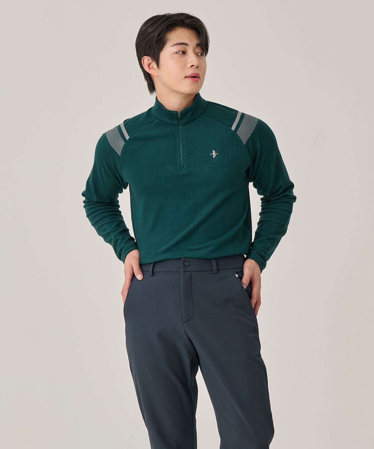 빌트모아(BILTMORE) 남성 소매 프린트 지퍼 마이크로 플리스 후리스 티셔츠