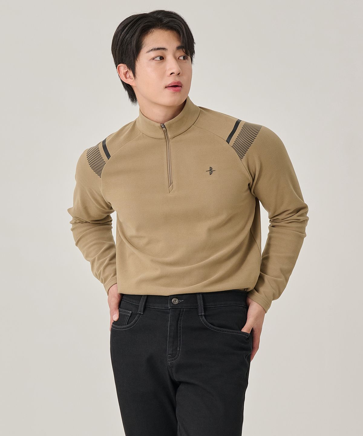 빌트모아(BILTMORE) 남성 소매 프린트 지퍼 마이크로 플리스 후리스 티셔츠