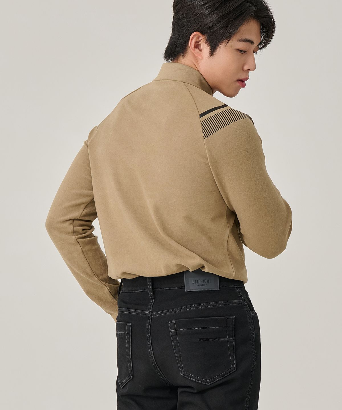 빌트모아(BILTMORE) 남성 소매 프린트 지퍼 마이크로 플리스 후리스 티셔츠