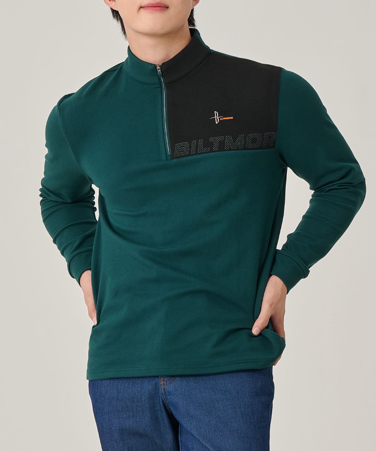 빌트모아(BILTMORE) 남성 가슴 절개 하프집업 마이크로 플리스 후리스 티셔츠