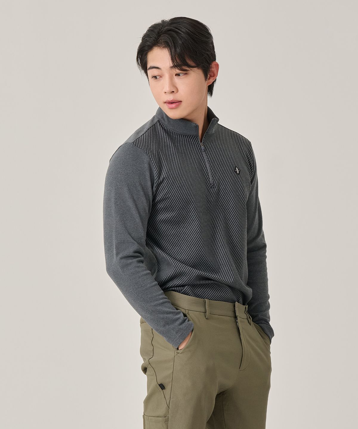 빌트모아(BILTMORE) 남성 앞판 프린트 지퍼 마이크로 플리스 후리스 티셔츠