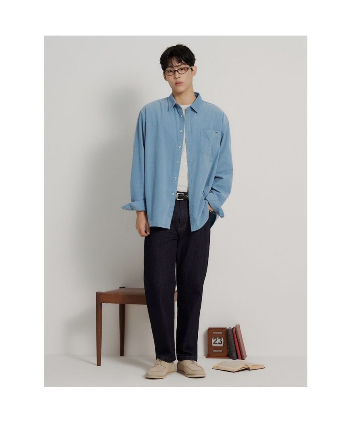 빈폴 멘(BEANPOLE MEN) 피그먼트 코듀로이 솔리드 셔츠  스카이 블루