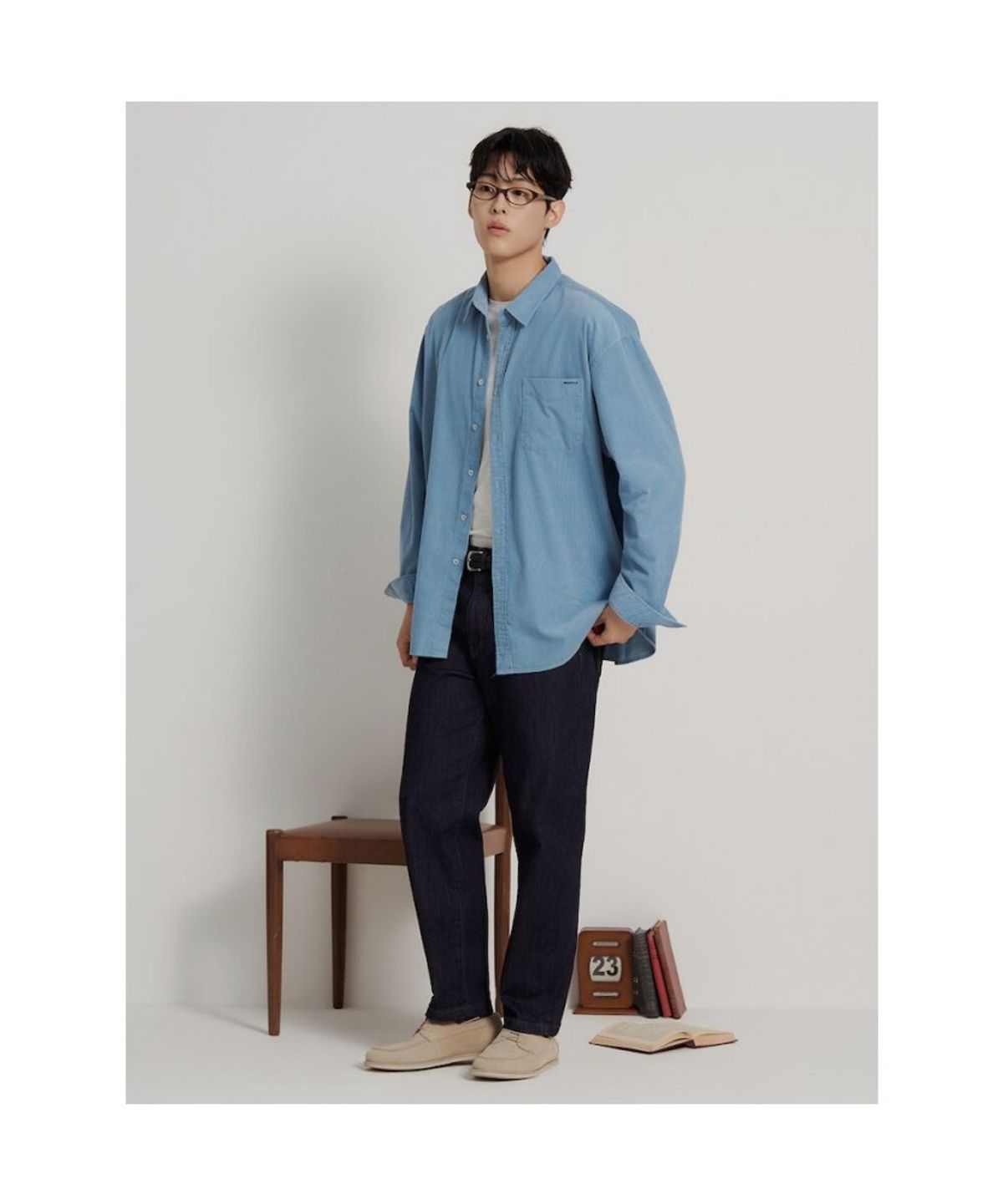 빈폴 멘(BEANPOLE MEN) 피그먼트 코듀로이 솔리드 셔츠  스카이 블루
