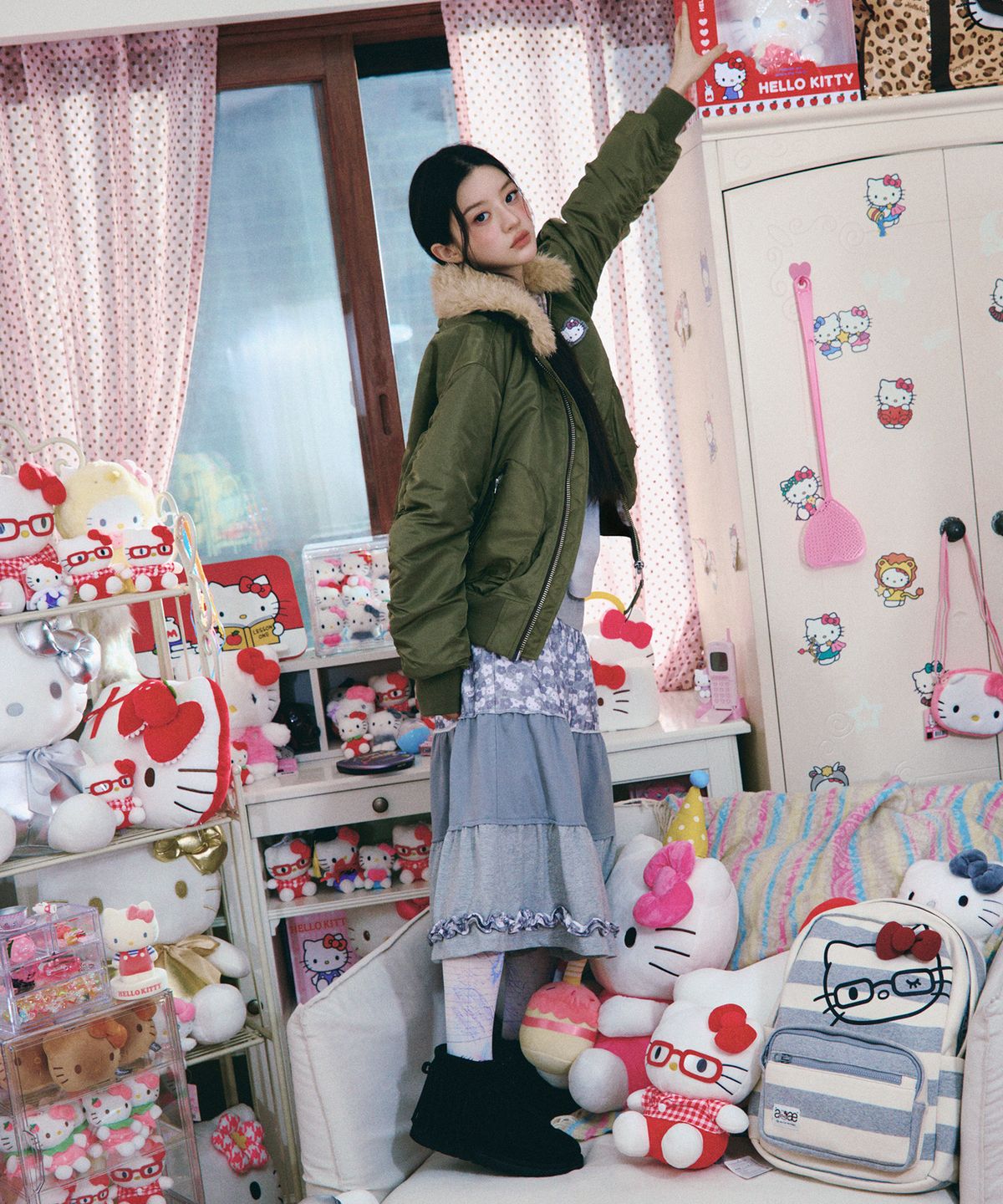 에이이에이이(AEAE) HELLO KITTY TIERED FRILL SKIRT [MELANGE GREY]