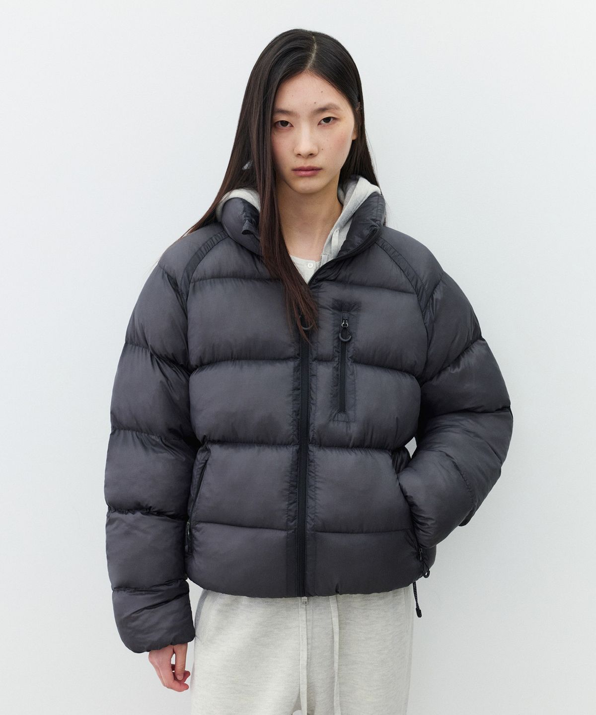 수아레 우먼(SUARE WOMEN) (우먼)헤비 시어쉘 하이넥 패딩 점퍼 2COLOR