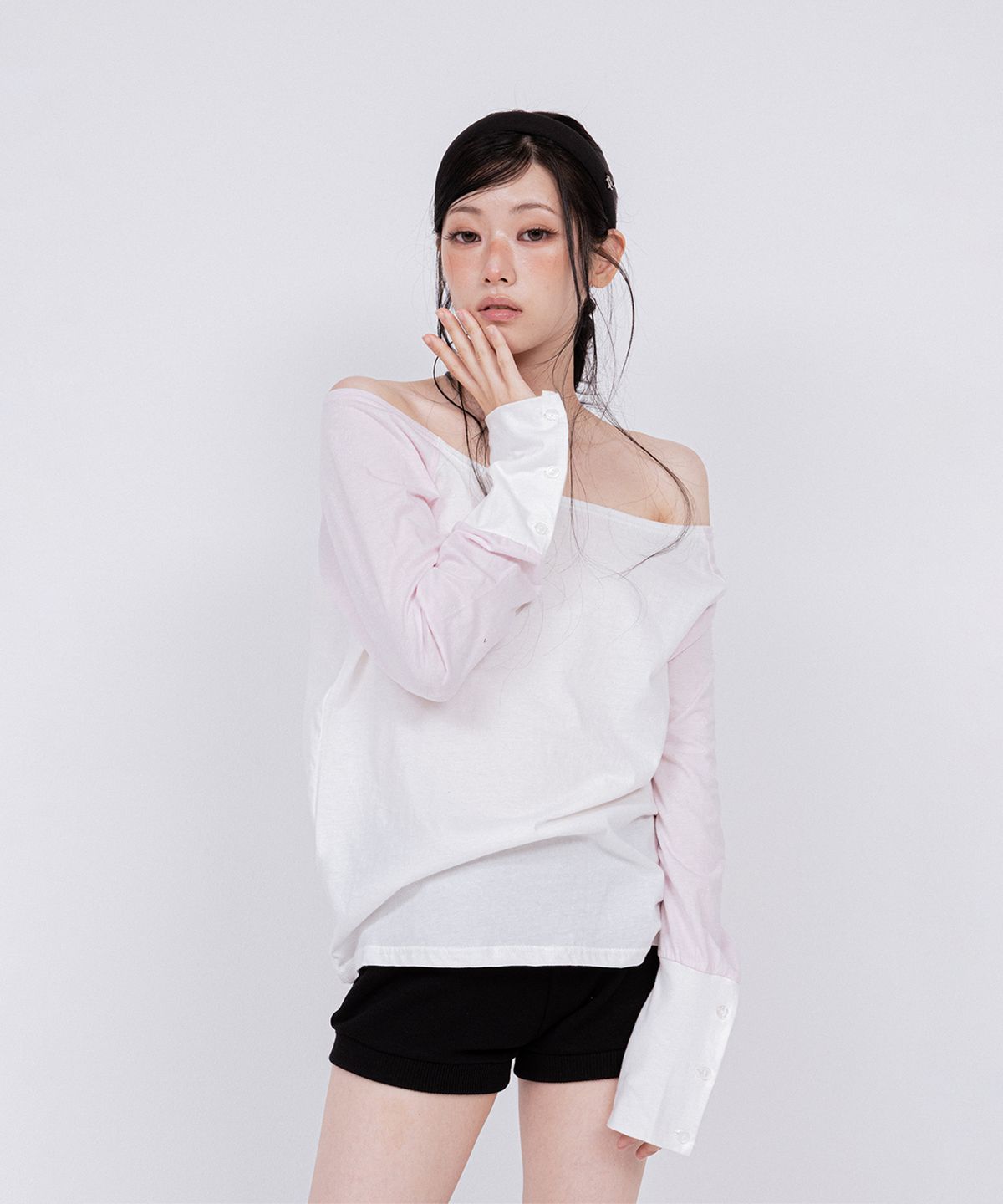 벨리아르(BELLIALEU) CUFF POINT RAGLAN TOP BABY PINK