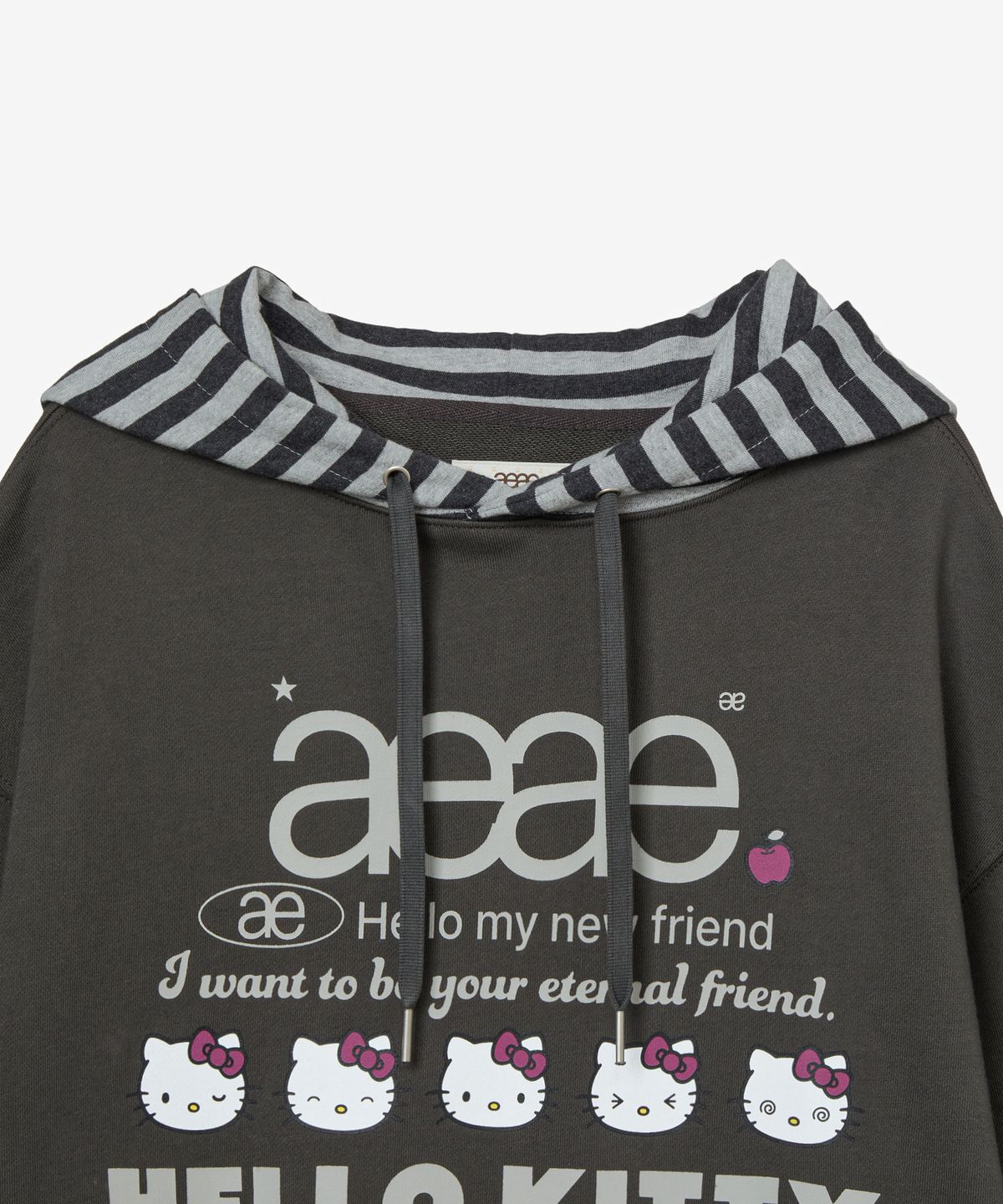 에이이에이이(AEAE) HELLO KITTY WEB LOGO HOODIE [CHARCOAL BROWN]
