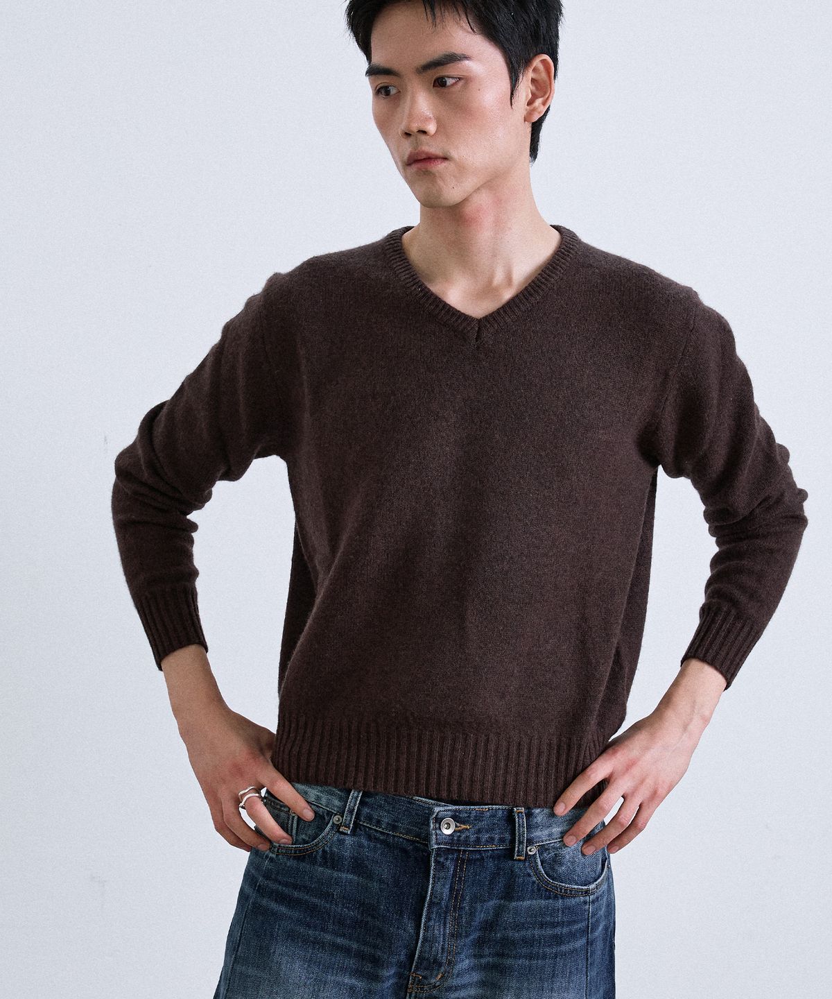 르아브(LEARVE) 제임스 브이넥 니트 브라운