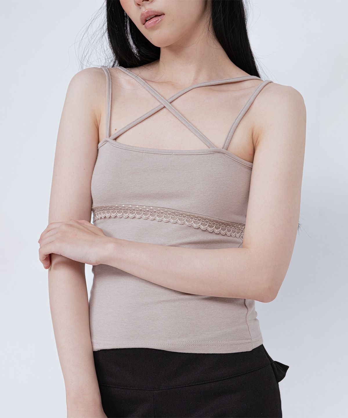 벨리아르(BELLIALEU) DOUBLE STRAP CROSS TANK BEIGE