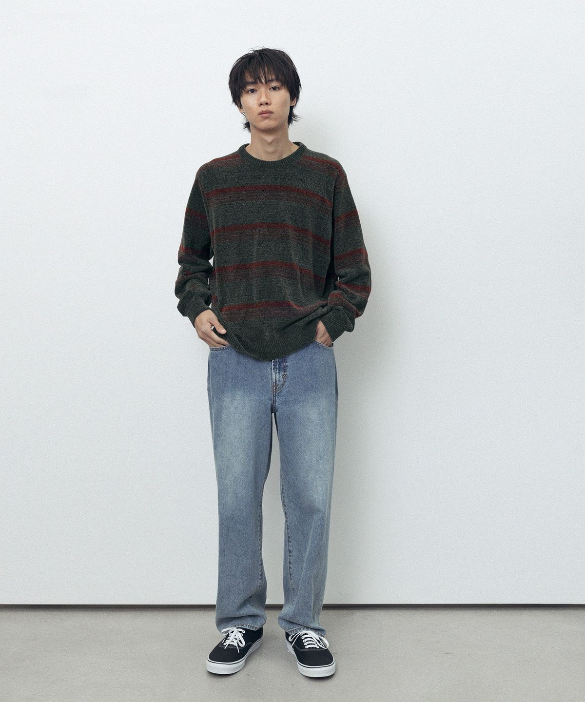 디스이즈네버댓(THISISNEVERTHAT) Striped Velvet Knit Sweater Dark Green