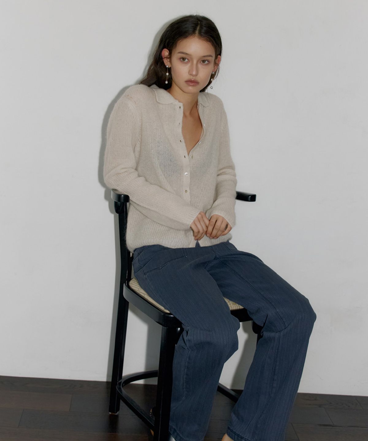 닌닛(NINNIT) Alpaca mohair collared cardigan (LIGHT BEIGE)
