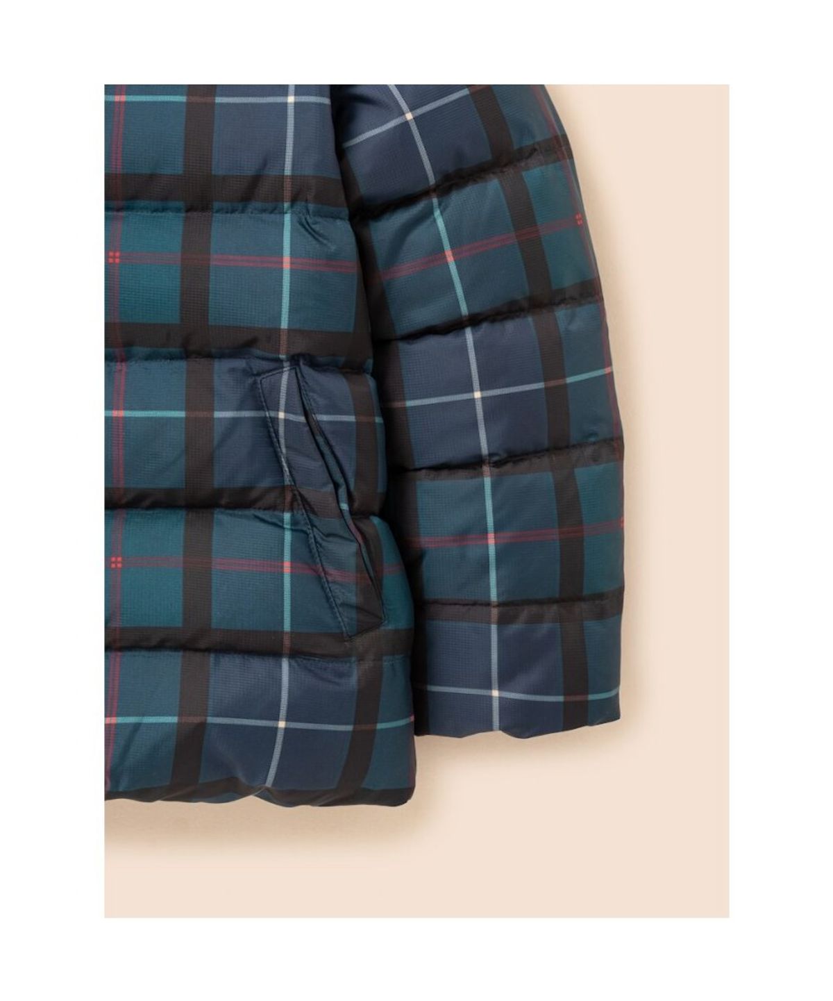 빈폴 키즈(BEANPOLE KIDS) 헤릿체크 포인트 한줌 칼라넥 경량 덕다운 숏패딩  네이비 (BI6938U13R)