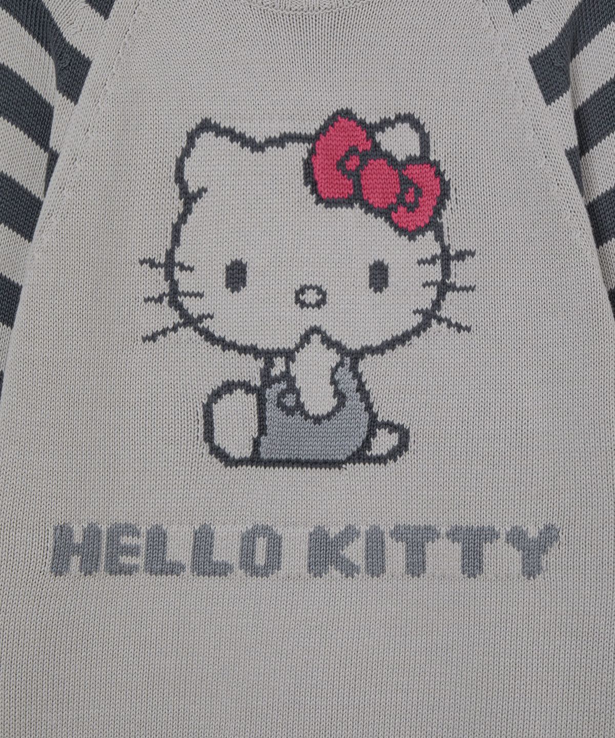 에이이에이이(AEAE) HELLO KITTY NERDY STRIPE RAGLAN KNIT [GREY]
