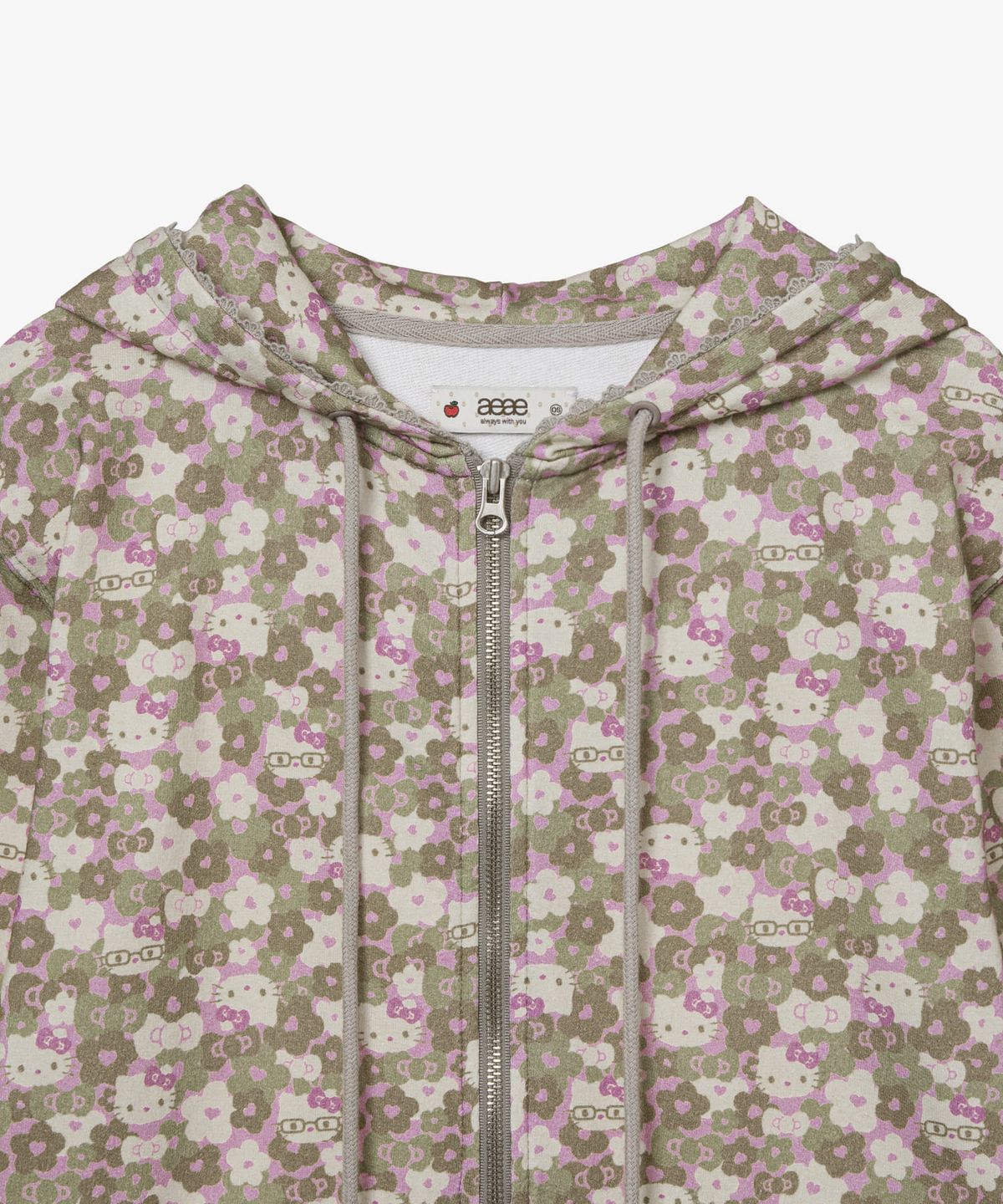 에이이에이이(AEAE) HELLO KITTY PATTERN ZIP UP HOODIE [KHAKI]