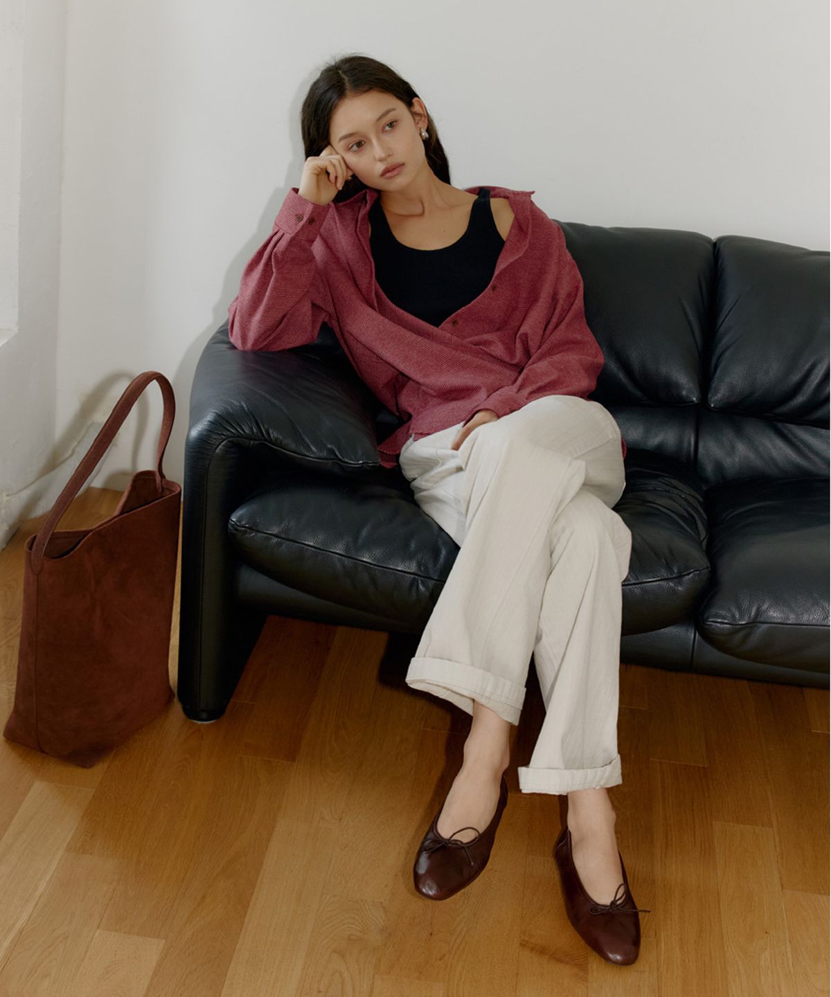 닌닛(NINNIT) 2way pincheck wrap blouse (RED)