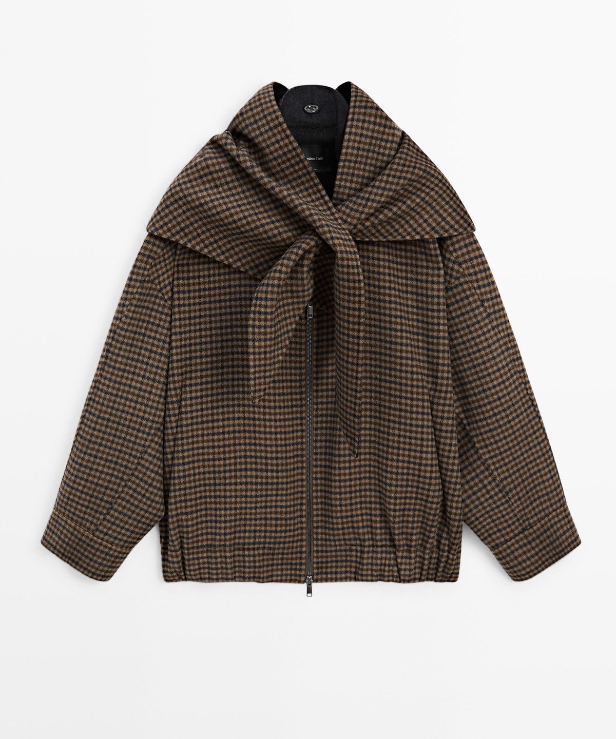마시모두띠(MASSIMO DUTTI) 탈부착 스카프 깅엄 체크 봄버 자켓