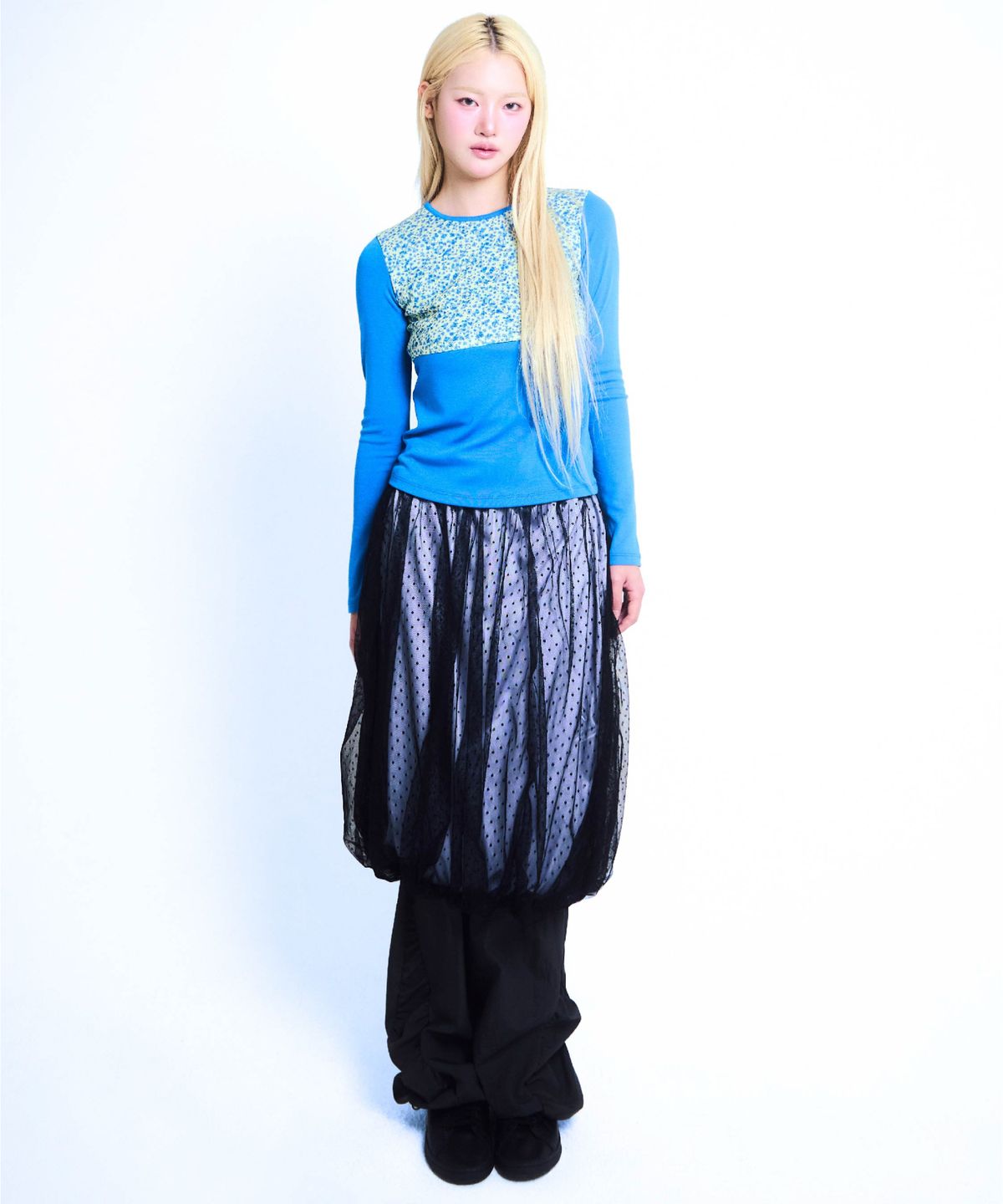 유얼쎄시(YOUR SASSY) Flora Half Long Tee (BLUE LEMON)
