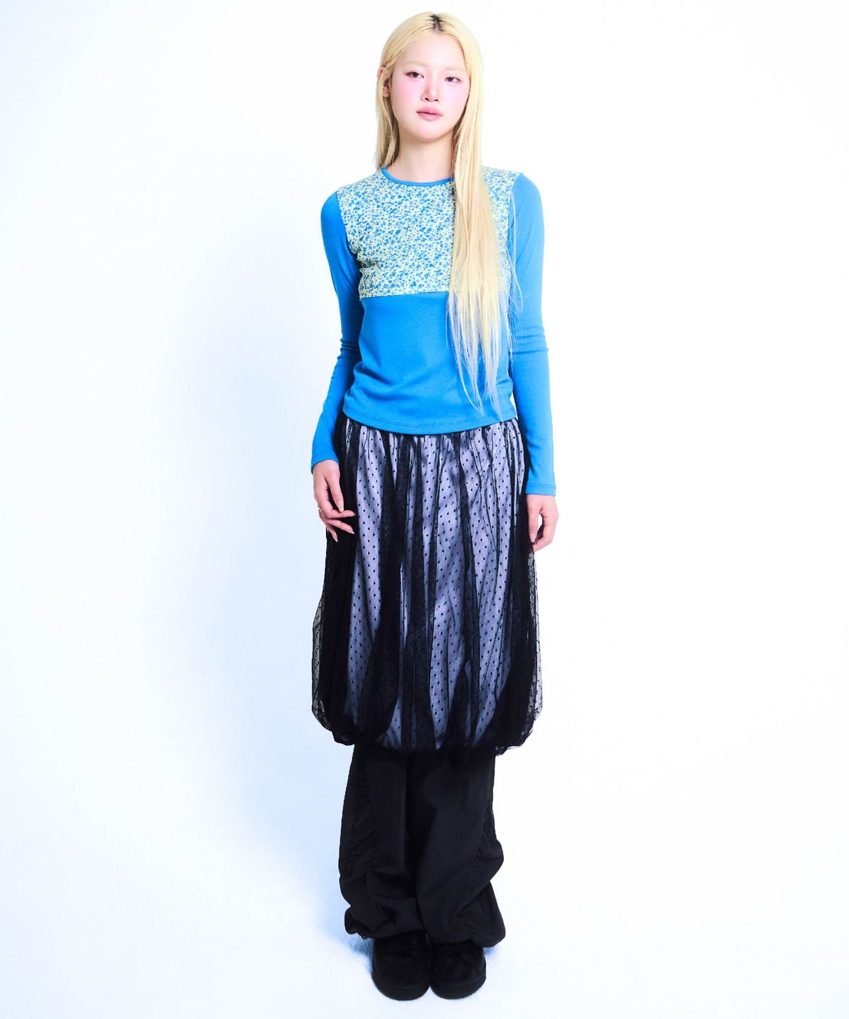 유얼쎄시(YOUR SASSY) Flora Half Long Tee (BLUE LEMON)