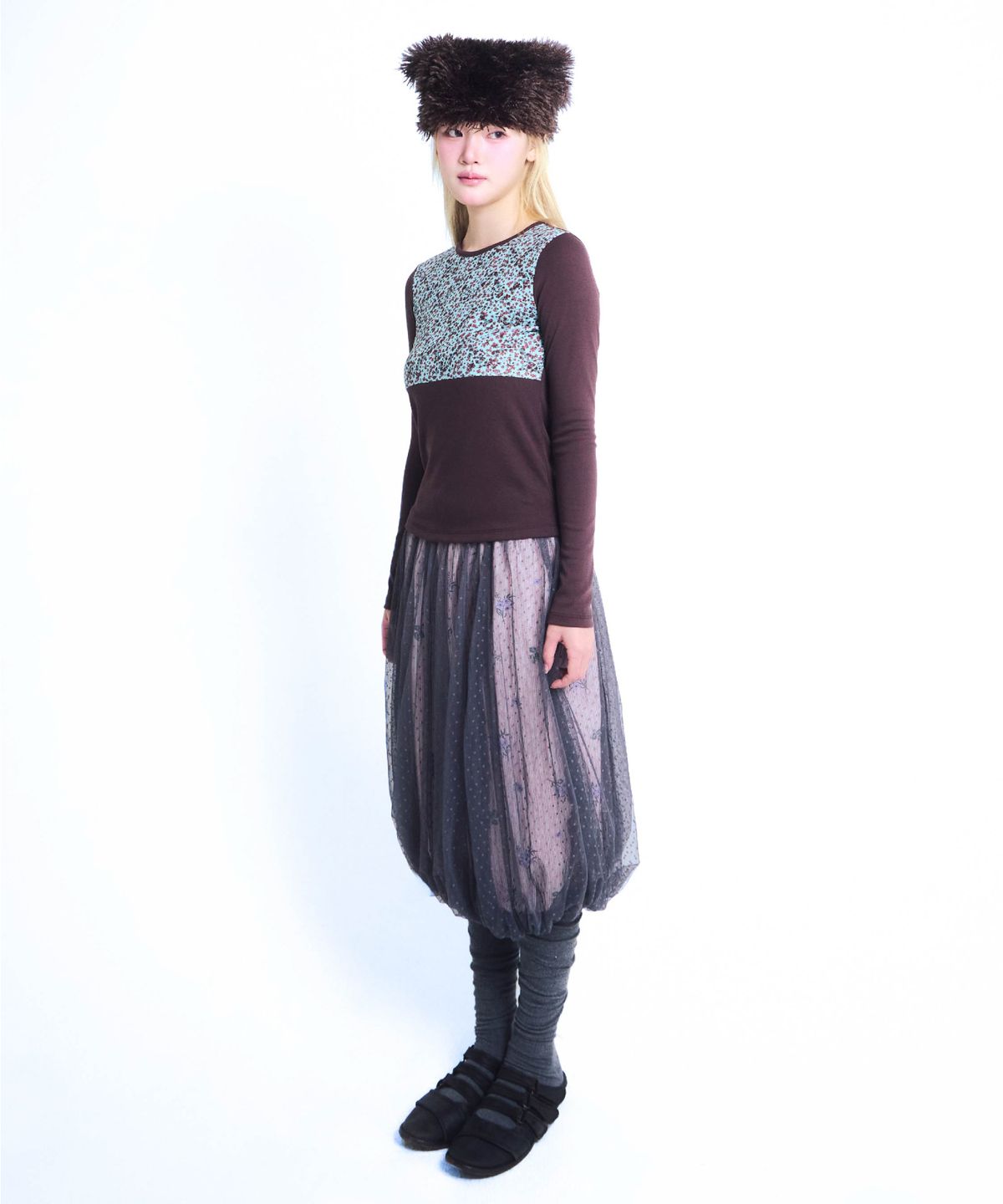 유얼쎄시(YOUR SASSY) Flora Half Long Tee (MINT CHOCO)