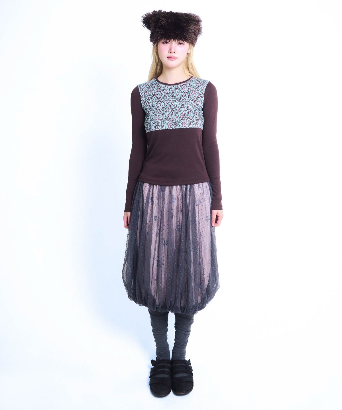 유얼쎄시(YOUR SASSY) Flora Half Long Tee (MINT CHOCO)