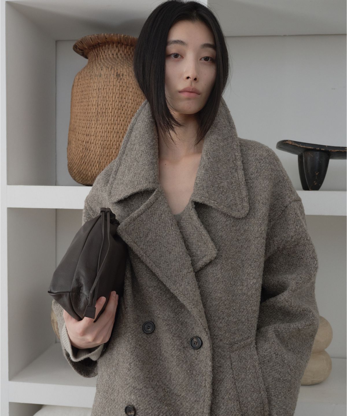 프롬웨얼(FROMWHERE) 오버사이즈 더블 롱코트 Beige