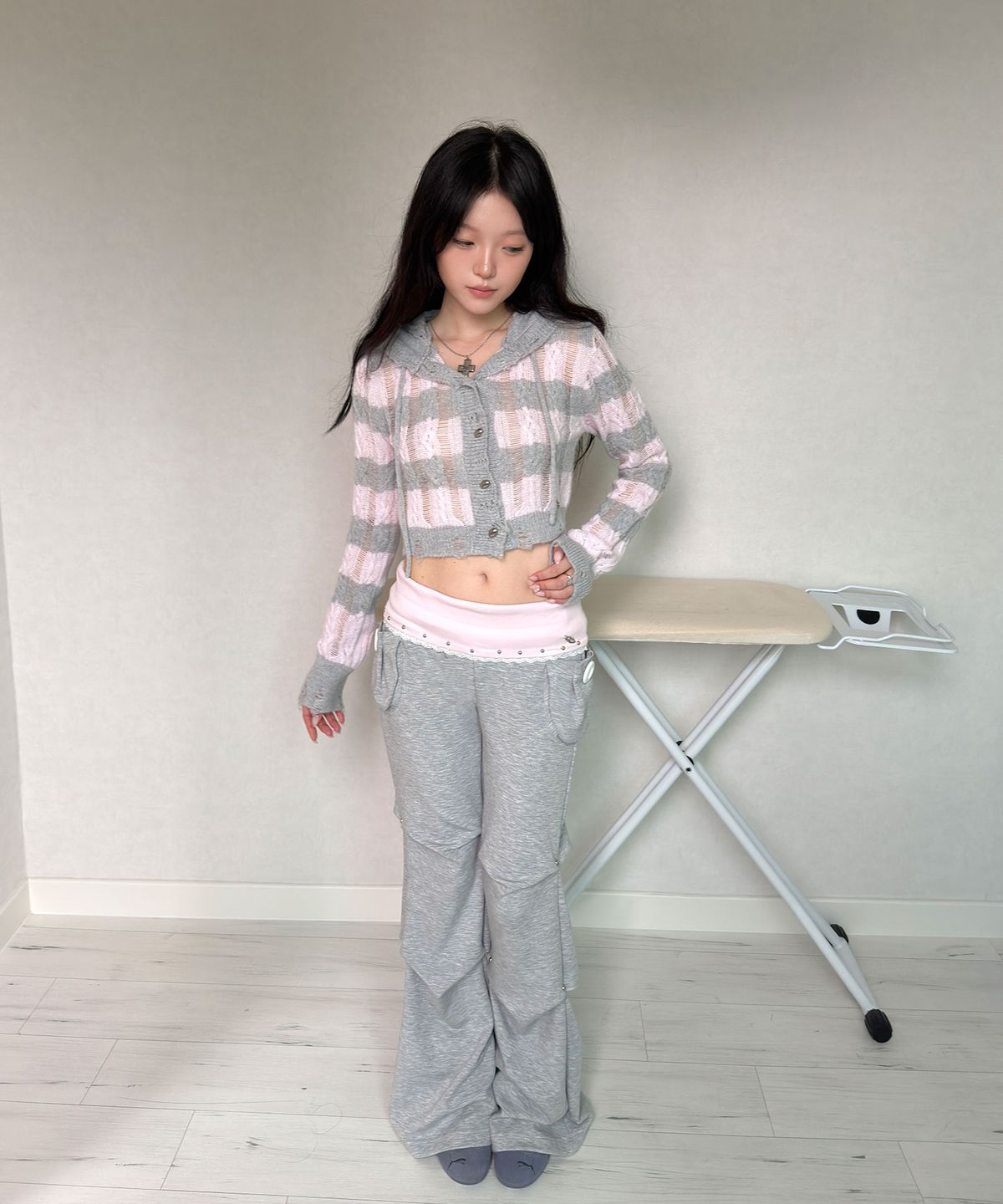 체리퀴리(CHERRYQUIRI) lettering folding boots cut pt - light grey