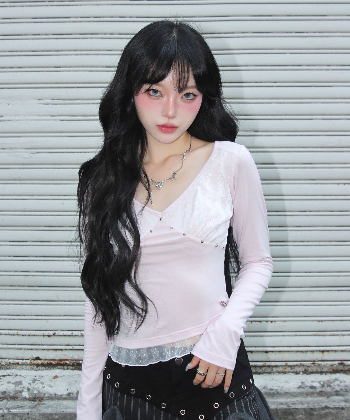 체리퀴리(CHERRYQUIRI) stud moon veil top - pink