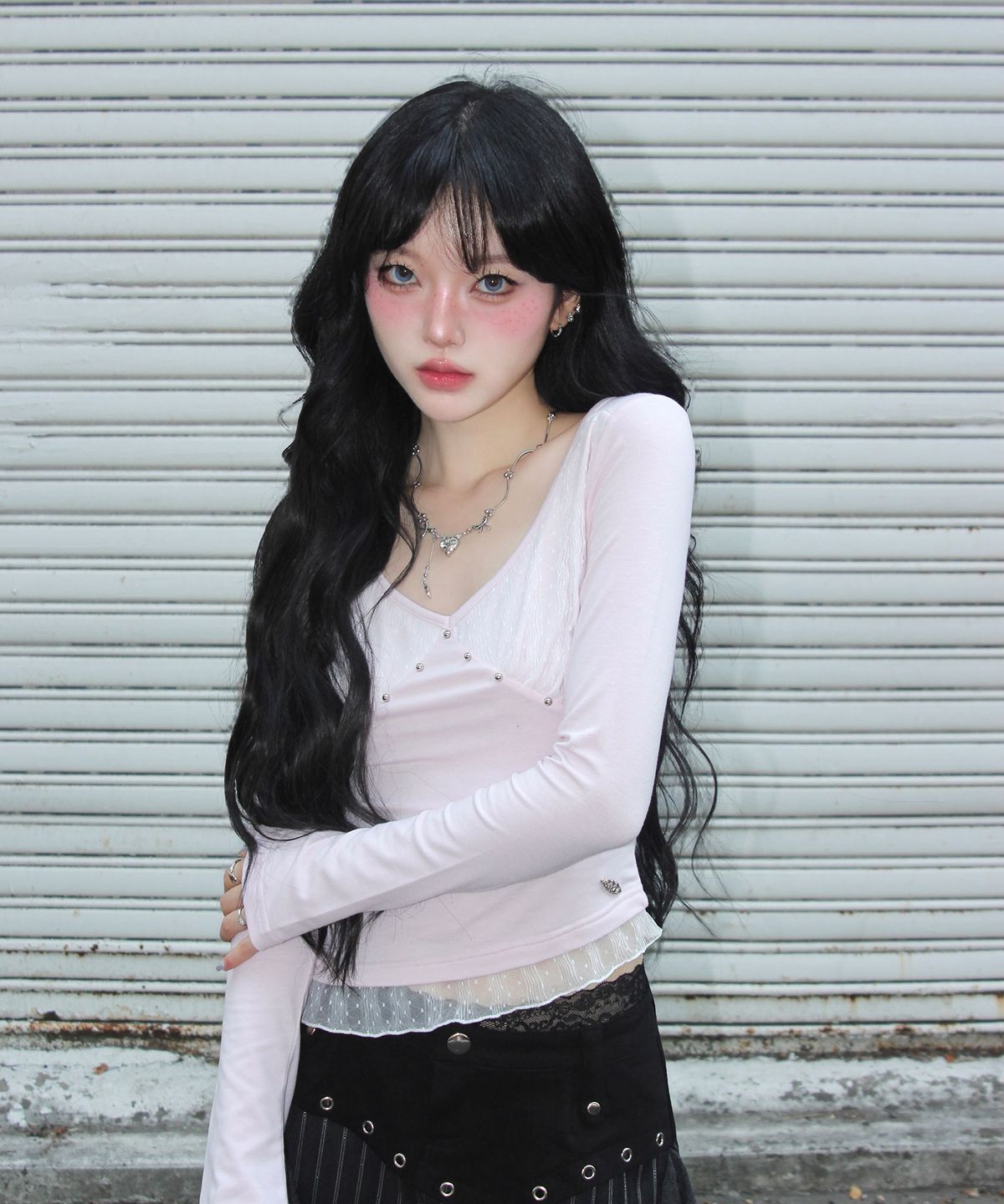 체리퀴리(CHERRYQUIRI) stud moon veil top - pink