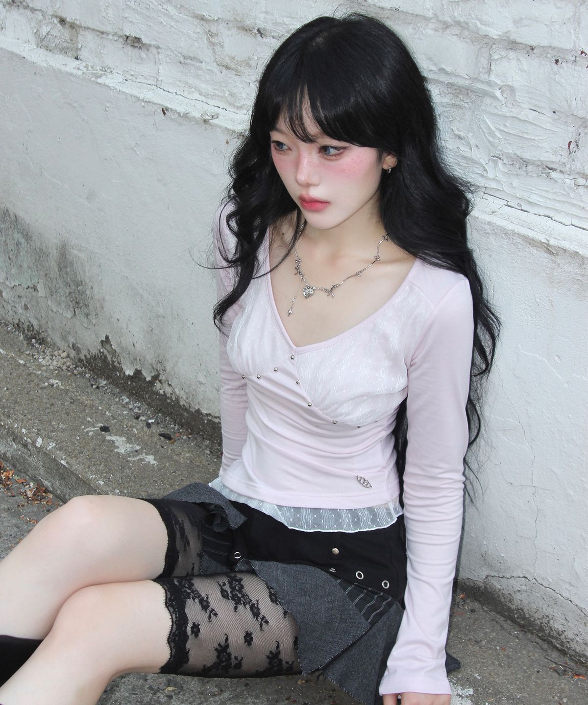 체리퀴리(CHERRYQUIRI) stud moon veil top - pink